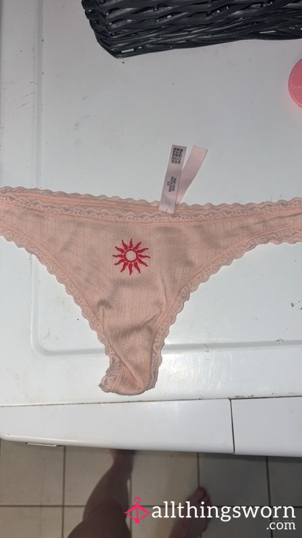 24hr Worn Sweaty Pink Lace Thong