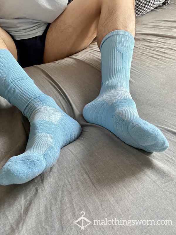Worn Bright Blue Workout Socks