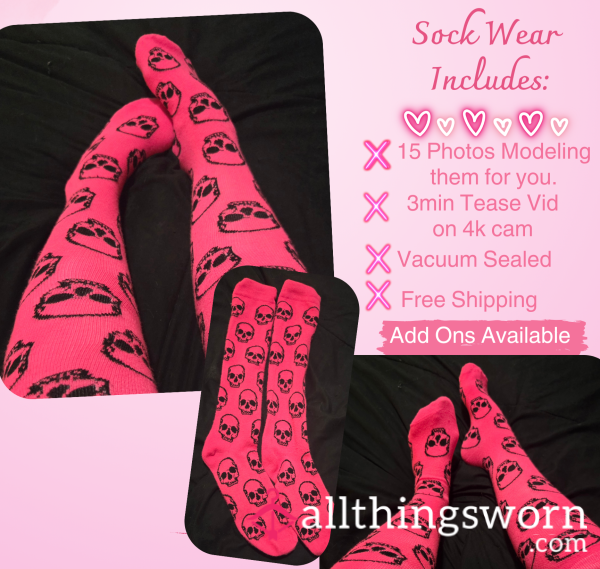 $25 Hot Pink Cotton Skull Socks