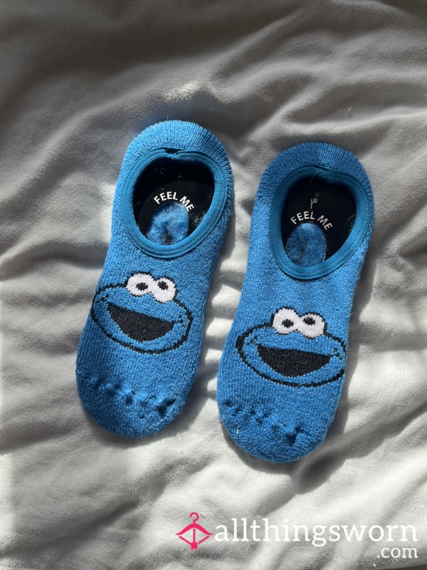 3 Day Wear Thick Fuzzy Fluffy Cookie Monster Blue Slipper Socks Shoe Liners