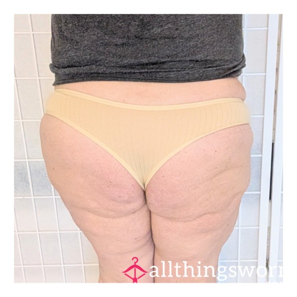 💋 3-Day Worn Beige Basic Thong - 🎥🍭 Special Extras Available