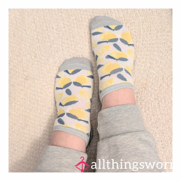 💋 3-day Worn Lemon Print Ankle Socks - 🎥🍭 Special Extras Available!