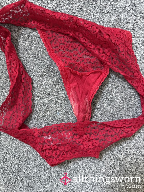 ❤️ 4 DAY WORN RED LACE THONG ❤️