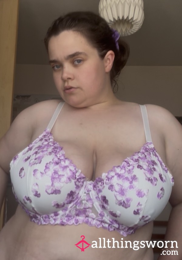 3 Day Worn Sweaty Purple And White Flor*l Bra