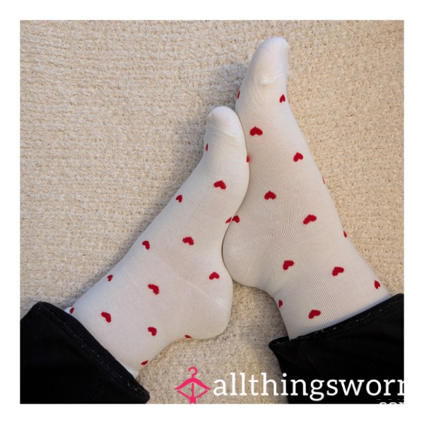💋 3-Day Worn White Heart Socks - 🎥🍭 Special Extras Available!