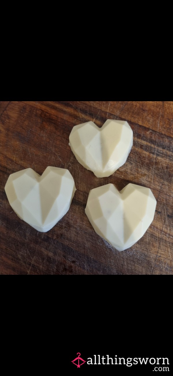 3 Home Made White Chocolate Hearts With Naughty Extras