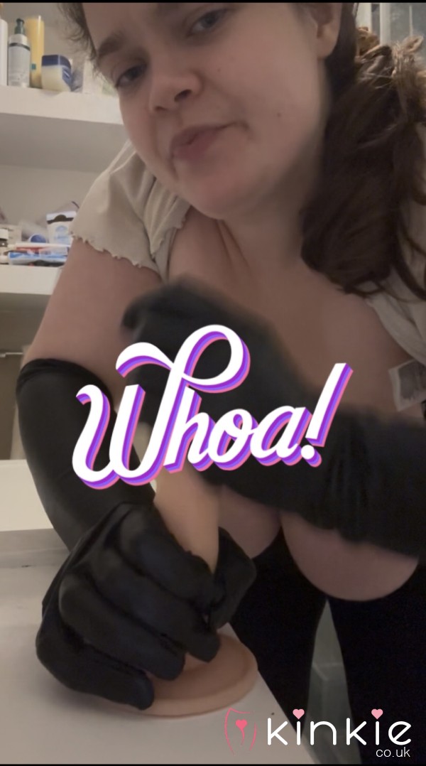 3 Mins- Handjob And Tit Wank On Di**o With Leather Gloves