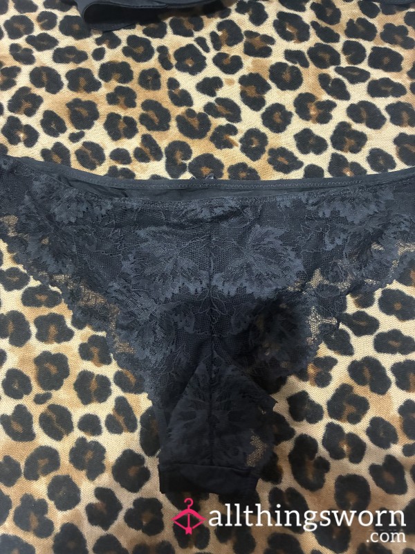 3 Pairs Of Cotton Panties Size 12 Black Lace Used