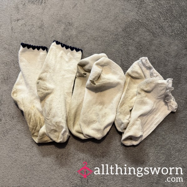 3 Pairs Of Worn White Socks Bundle