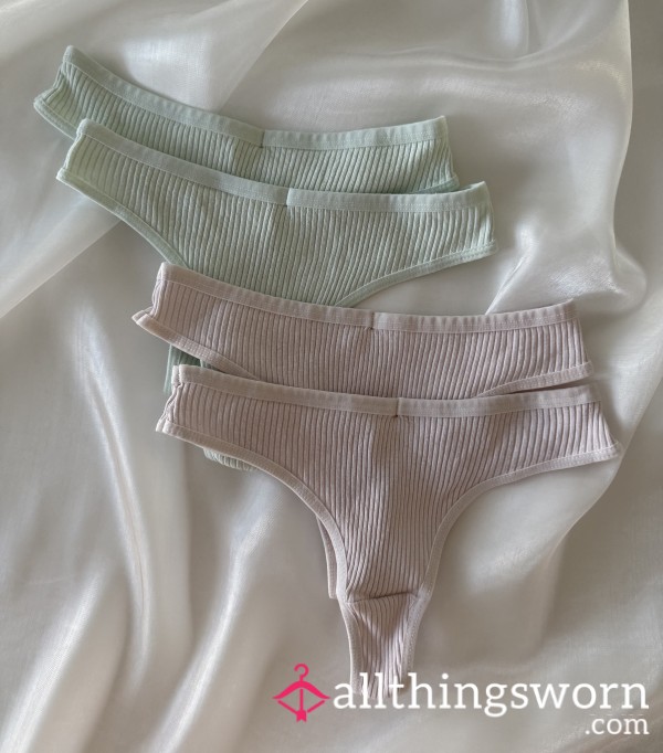 (˶ ˘ ³˘) Old Pastel Ribbed Cotton Thongs ♡
