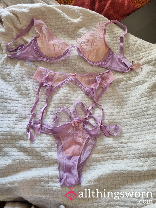 3 Piece Pink And Purple Boux Avenue Lingerie Set
