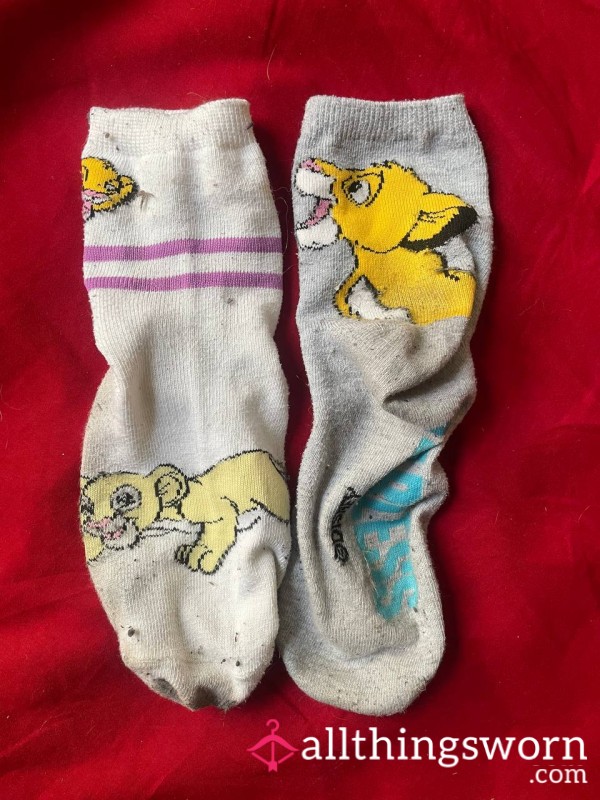 <3 Smelly, Well-worn, Cute Mismatched Disney Socks! <3