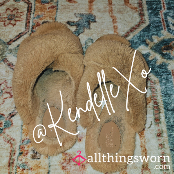 3+ Years Old Brown Fur Open Toe Slippers Size 6-7