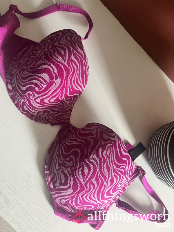 34E Worn Hot Pink Bra