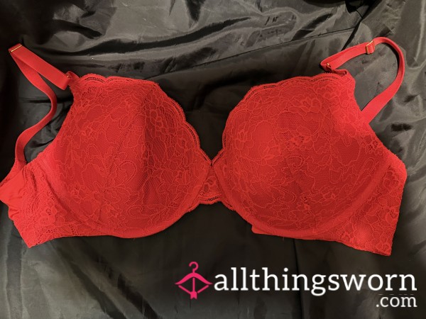 36 DD Red Lacey Padded Push Up Bra. Worn 24 Hrs