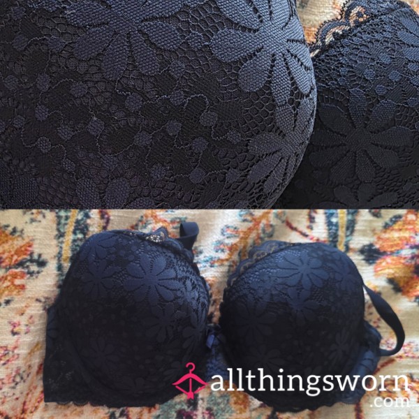 38D Blue Flower Lace Heavily Padded Push Up Style Bra