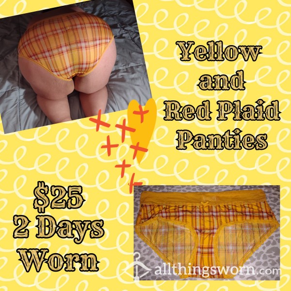 3X Yellow Red And White Plaid Nylon Panties With Lace Waistband