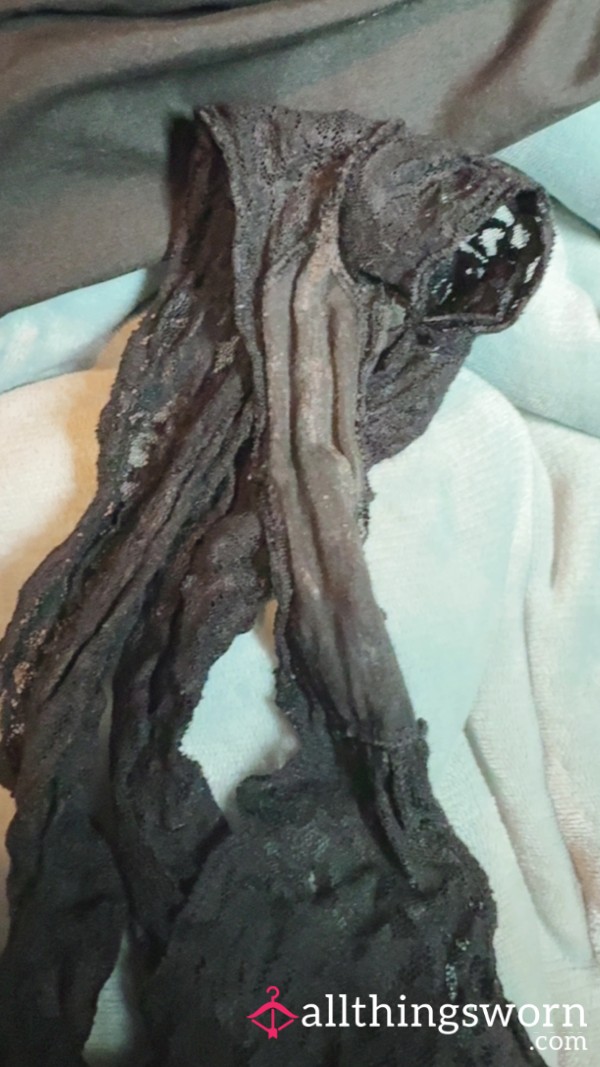 4 Day Worn Black Lace Thong