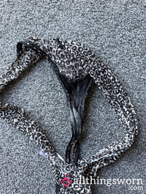 🖤 4 Day Worn Leopard Print Lace Thong 🖤