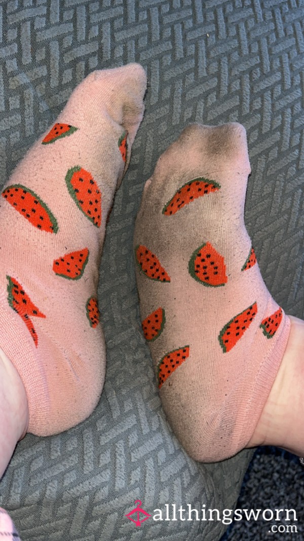 4 Day Worn Pink Watermelon Smelly Ankle Socks