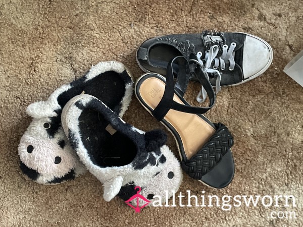 $40 Each OR $100 For ALL——- WELL Worn- House Shoes, Sneakers, And High Heels
