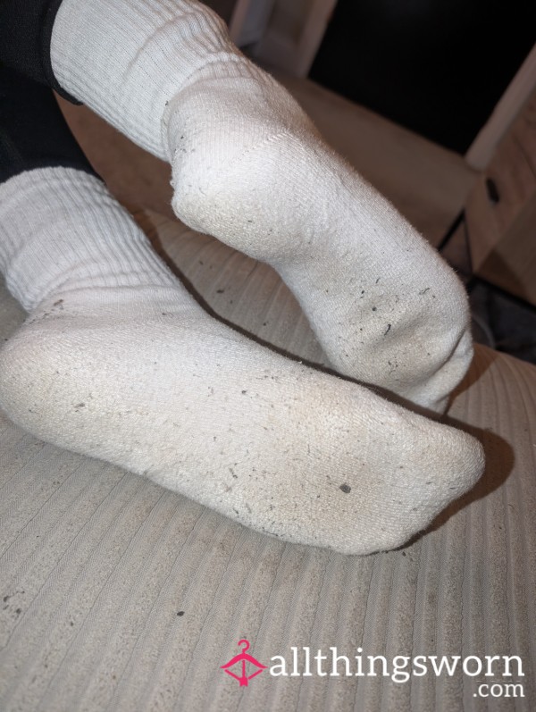 48 Hour Wear, White Crew Socks Worn In Dirty Gym Shoes
