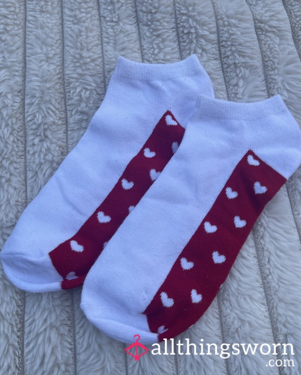 🤢🧦 TRAINER SOCKS (Red Heart Pattern Bottom) 🏃‍♀️ - Will Be 24hr Worn ⏰