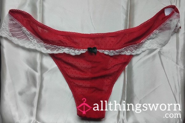 48 Min Wear ❤️ Red Thong With White Frills