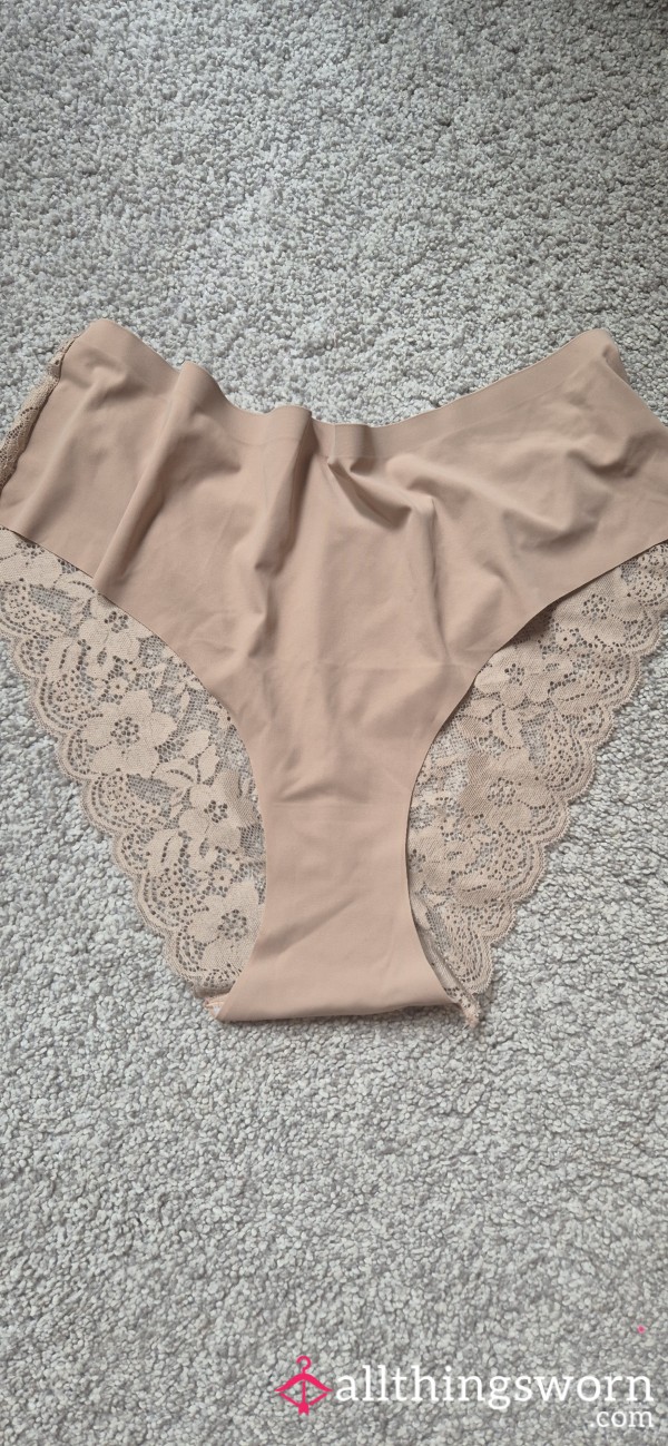 48HR Soaked Nude Laced Pantie | Exercised, Slept & Edged In | Creamy & Strong Scent | Vacuum Sealed 💦