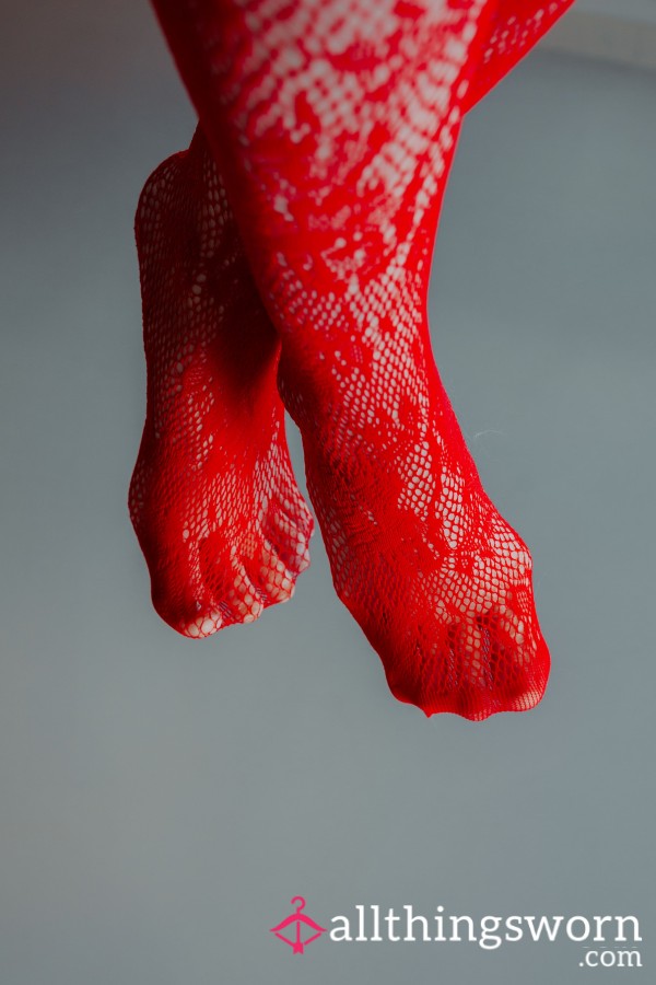 24hr Wear Red Lacey Textured Pantyhose