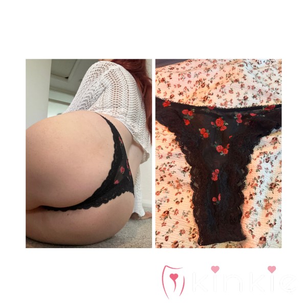 🖤 48hr Worn Black & Red Flower Thong 🖤