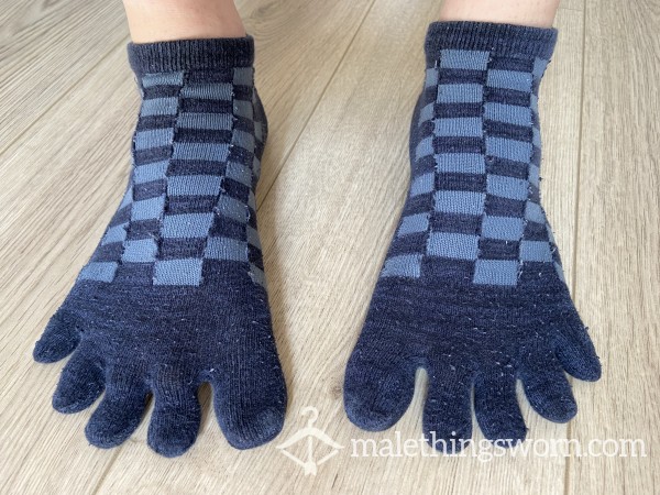 Shop Closing In 4 Days—final Price Markdown 48hr Worn Blue Checkered Toe Socks - Wide Splay - Paris