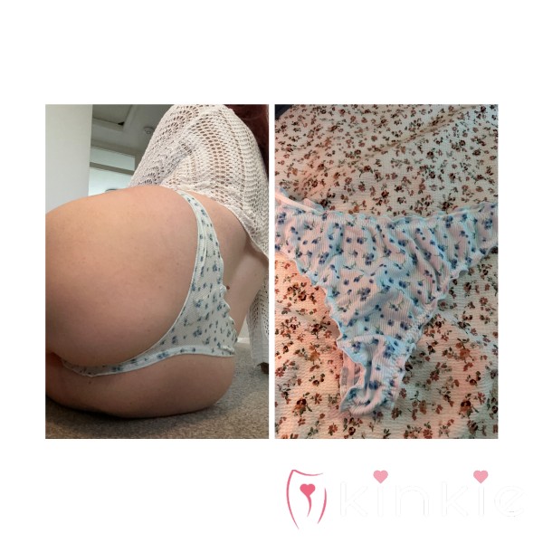💙 48hr Worn Blue Flowery Frilly Thong 💙