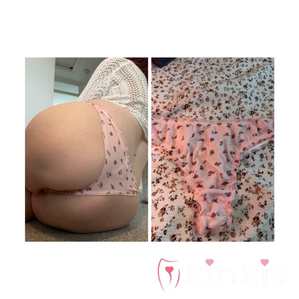 🩷 48hr Worn Pink Flowery Frilly Thong 🩷