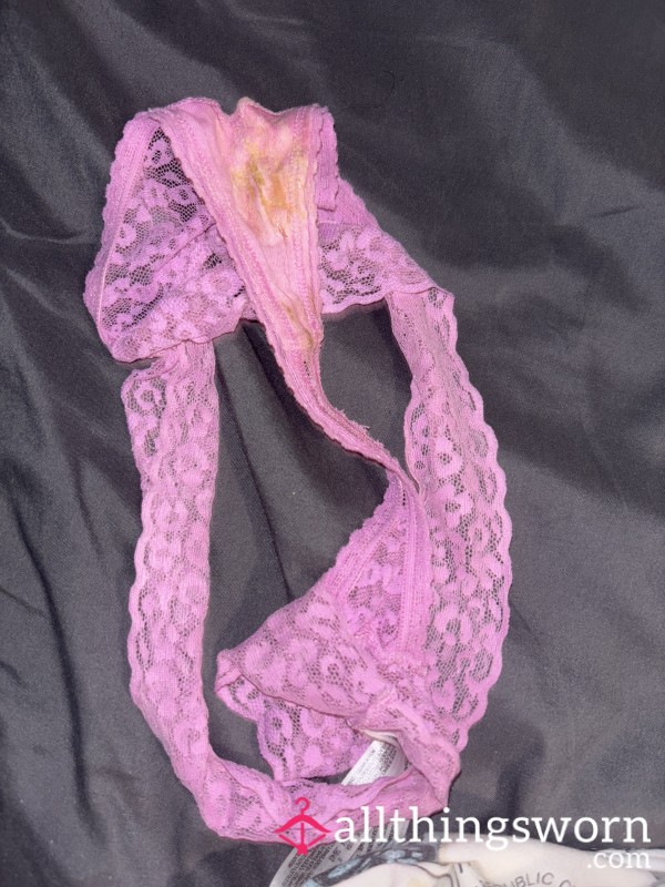 48hr Worn Pink Lace Thong
