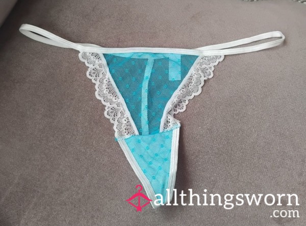 48hrs Min Wear 🩵 Neon Blue Mesh With White Lace Trim 🩵 G-string. Strong Intoxicating Scent 🩵