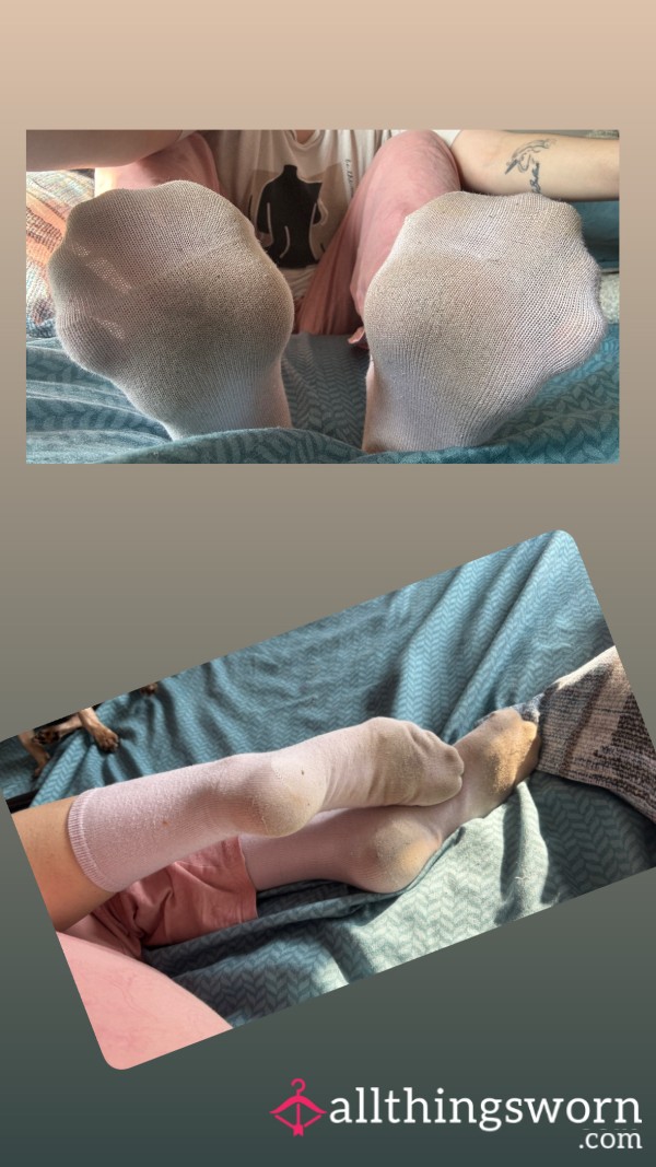 5-Day Worn Light Pink Long Cotton Socks – Soft, Sweaty & Lightly Dirty Soles