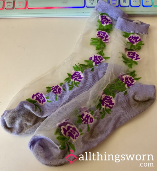 5 Days Worn Sheer Purple Crew Socks