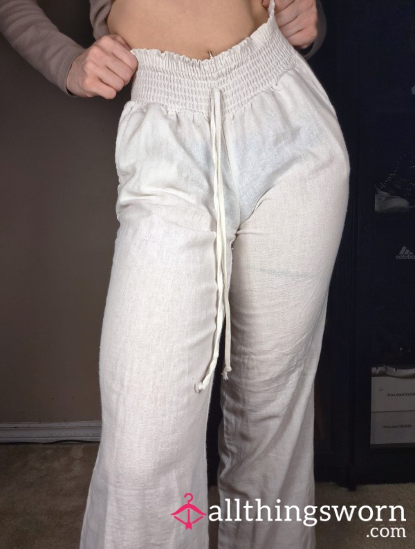 5 For $25❤️ Well Worn Vacation Travel Linen White Pants Japanese Asian Girl Gym Tattooed Fitness Model Personal Trainer