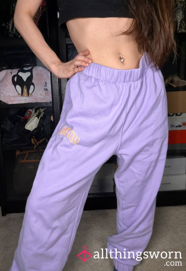 5 For $25❤️Santa Monica California Purple Jogger Jogging Pants Sweat Pants Old Well Worn Stained In The Crotch/Back Cotton Pants Asian Japanese S**y Curvy Slim Thick Athletic Fitness Model