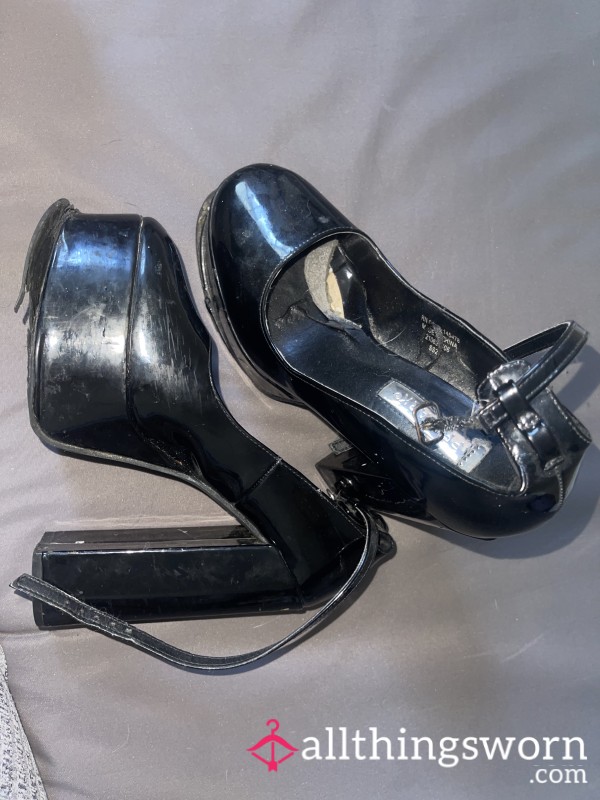 6 Inch Black Leather Heels