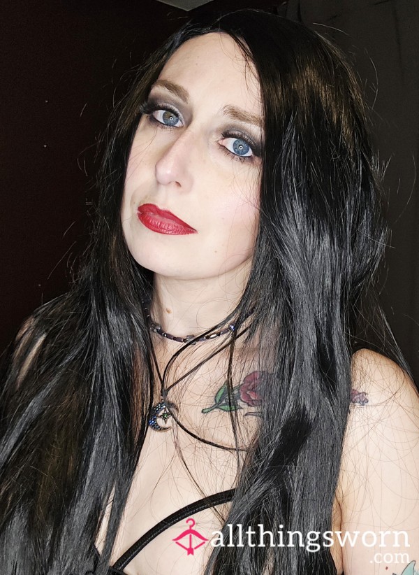 6 Pics.Black Cup Less Babydoll. Black Wig, Addams Cosplay. Outfit Also For Sale