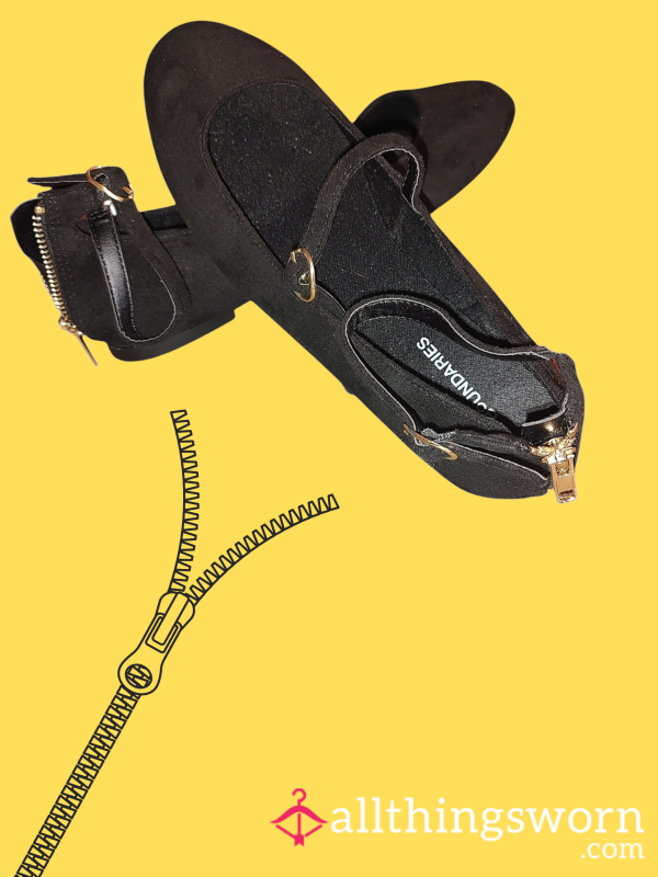 7 1/2 Black Zipper Flats