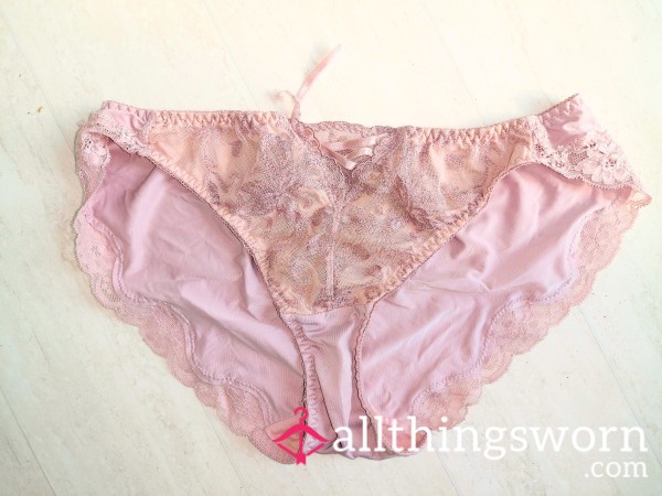 (72HR) Well Worn Pink Lacey Ribbon Panties (shipping Fee Not Included)