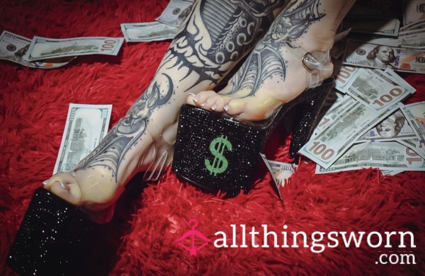 8” Black Dollar Sign Stripper Heels Size 7