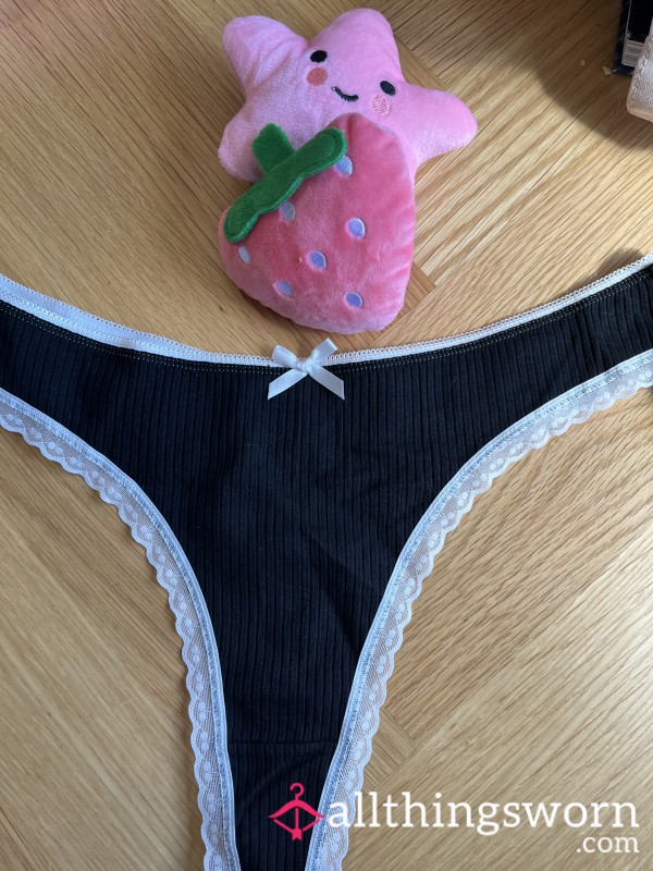 Worn Black Cotton G-String 💌 $50 Express Postage 1 Day Wear