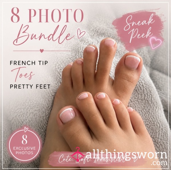8-photo Bundle Featuring My Cute French Tip Toes, Pretty Feet, And A Relaxing Self-care Vibe💕
