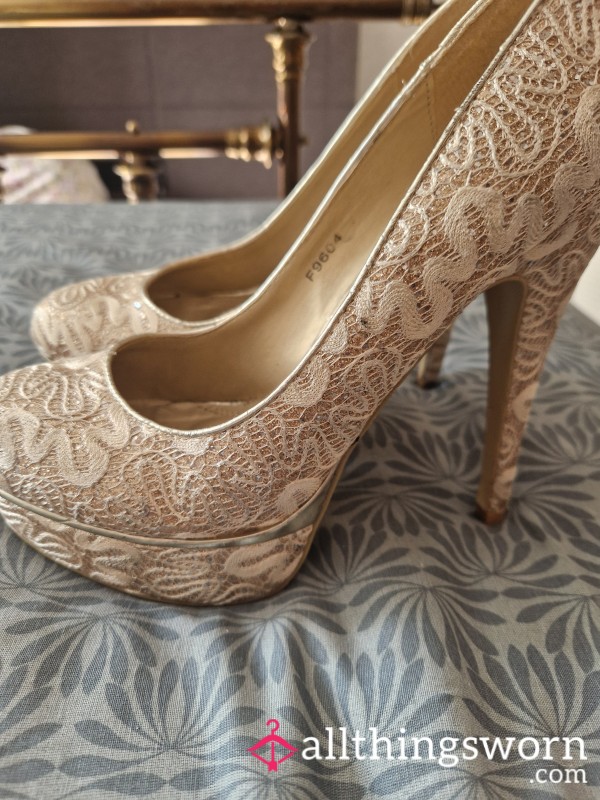 8ins High Cream Lace Heels
