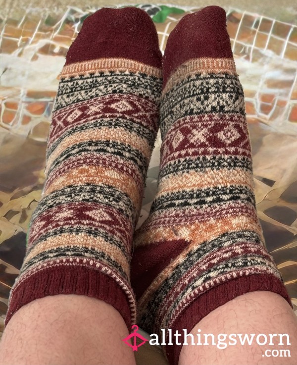 96 Hour Worn Red Patterned Socks