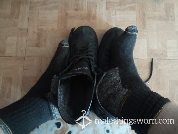 A Real Man's Worn Black And Grey D*ckies Work Socks